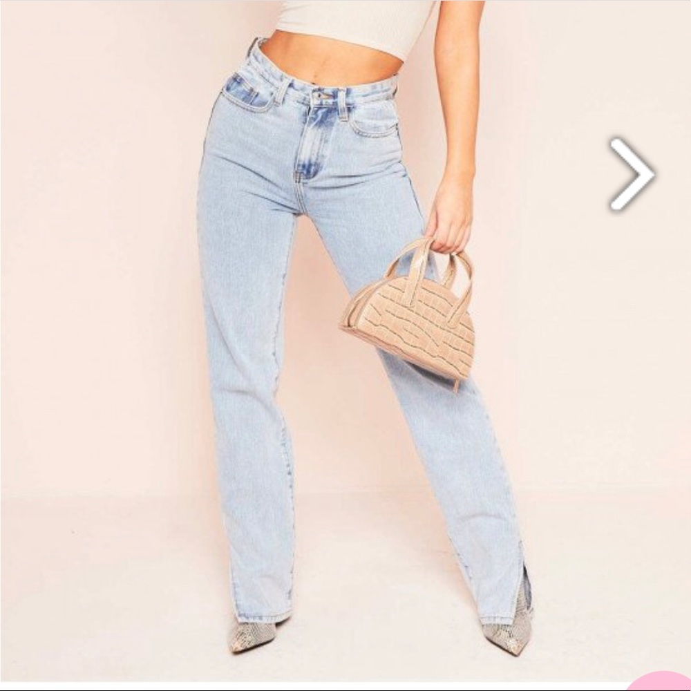 Light Wash ankle slit straight jeans